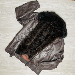 Vintage Maison Blanche leather fur lined jacket coat removable fur vest
